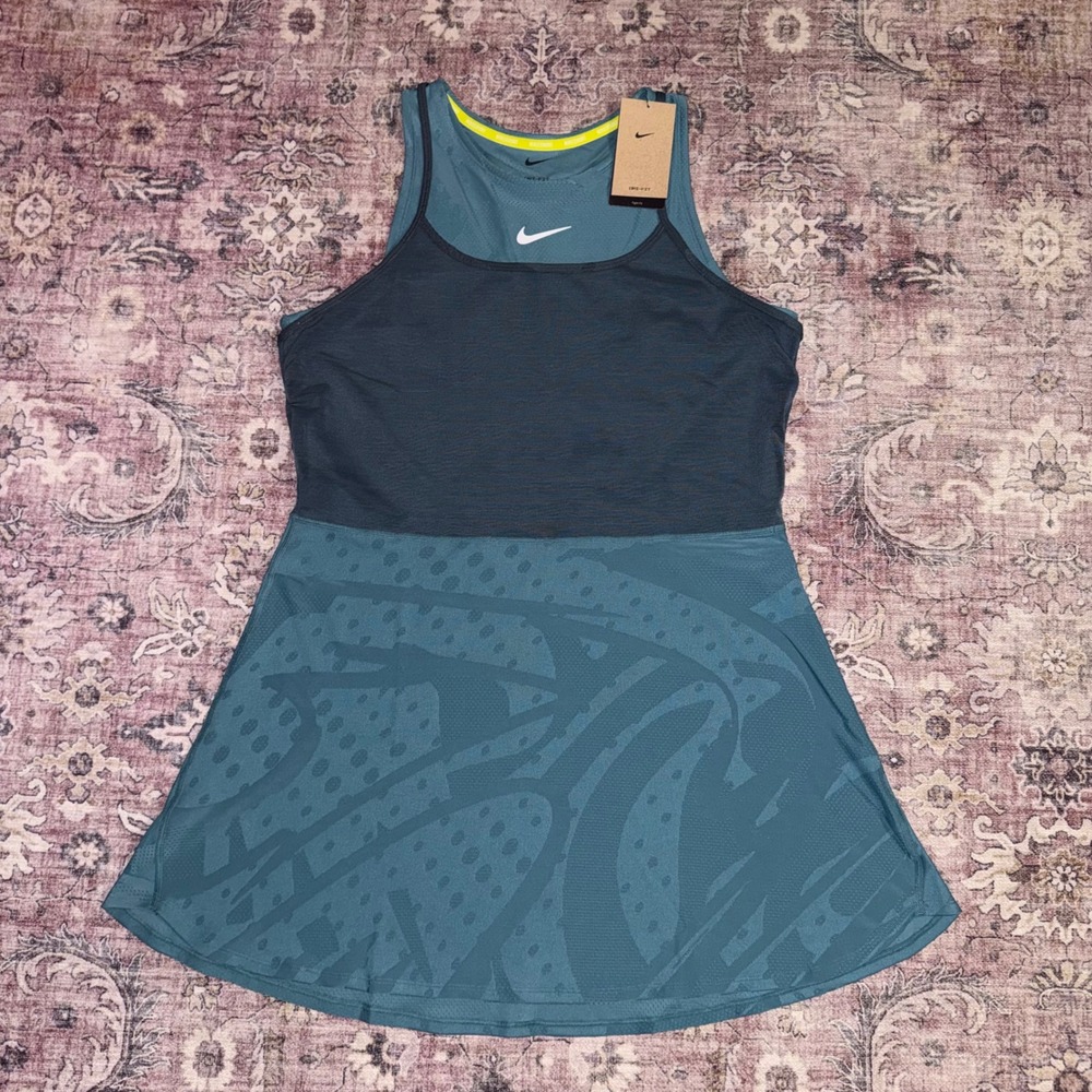Nike Court Slam Dri-FIT Tennis Dress Teal FZ6463-379 Women's XL MSRP $130 NEW